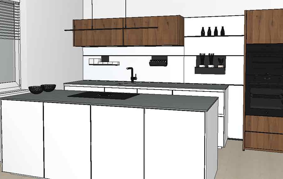 moderne Holzfrontenküche 3 D geplant 