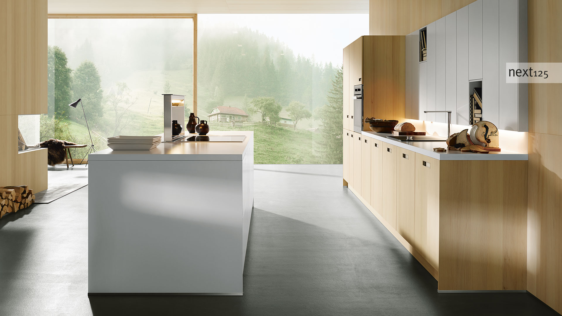 next125 Küche weiß mit Holz Küchenstudio Pellet Wien